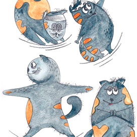 Акварельные стикеры йогокотики