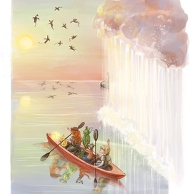 Закат над затопленной Мифляндией. Иллюстрация к книге "Говорящий сверток - продолжение истории"