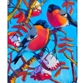 снегири_ зима близко_ иллюстрация на заказ