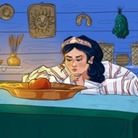 Славянское фэнтези — девушка при свечах в деревенской избе