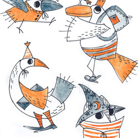 Птички акварельные. Персонажи в детскую книгу