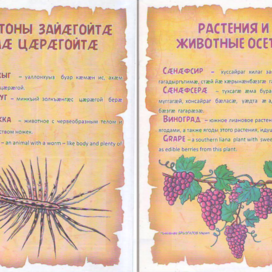 "Многоножка " и "Виноград". Для рубрики о природе. Иллюстрация расчётом на уменьшение. Напечатано в журнале «НОГДЗАУ»(Пионер) издаётся в Республике Северная Осетия—Алания на русском и осетинском языках. Художник Марат Брызгалов.