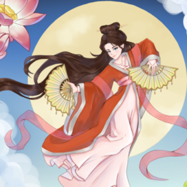 Танцующая девушка с веерами