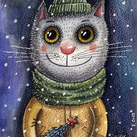 Кот и елочка