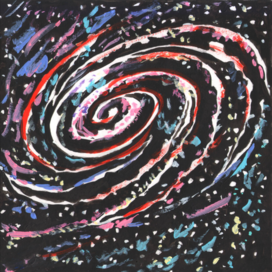 В журнал "А почему?" Рубрика" Со всего света". Редакция-Юный техник. Опубликовано в журнале. Иллюстрация с расчётом на уменьшение. Тема: Самая старая и далёкая галактика. Художник: Марат Брызгалов.