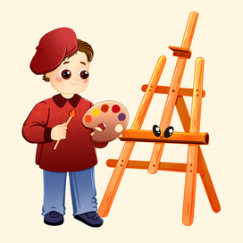 Художник с мольбертом из развивающей игры "Профессии"