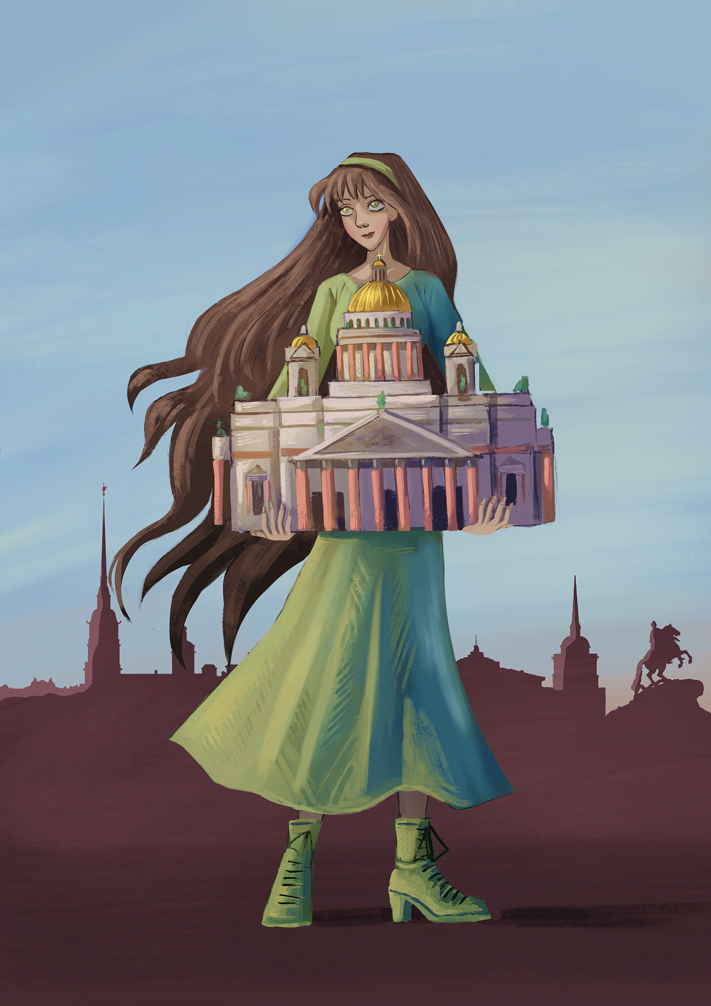 Девушка и Исаакиевский собор