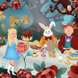 Иллюстрация «Безумное чаепитие» к книге Алиса в стране Чудес