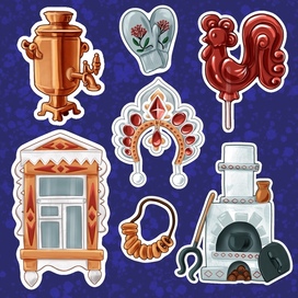 Стикеры в стиле русской избы