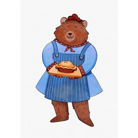 Мишка пекарь детская иллюстрация акварель