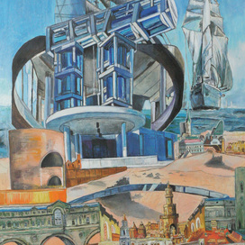 "Врата миров и времён"-Фантастический пейзаж. Центральная часть триптиха. холст, масло. Художник Марат Брызгалов.