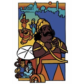 Сумантра увозит Раму, Ситу и Лакшману на колеснице