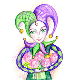 Арлекин с цветами