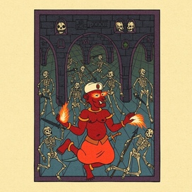 Огненный джинн в подземелье со скелетами