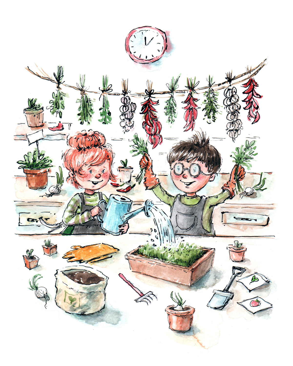 Детишки сажают рассаду.