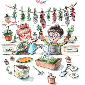 Детишки сажают рассаду.