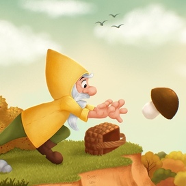 Гном в желтом дождевике