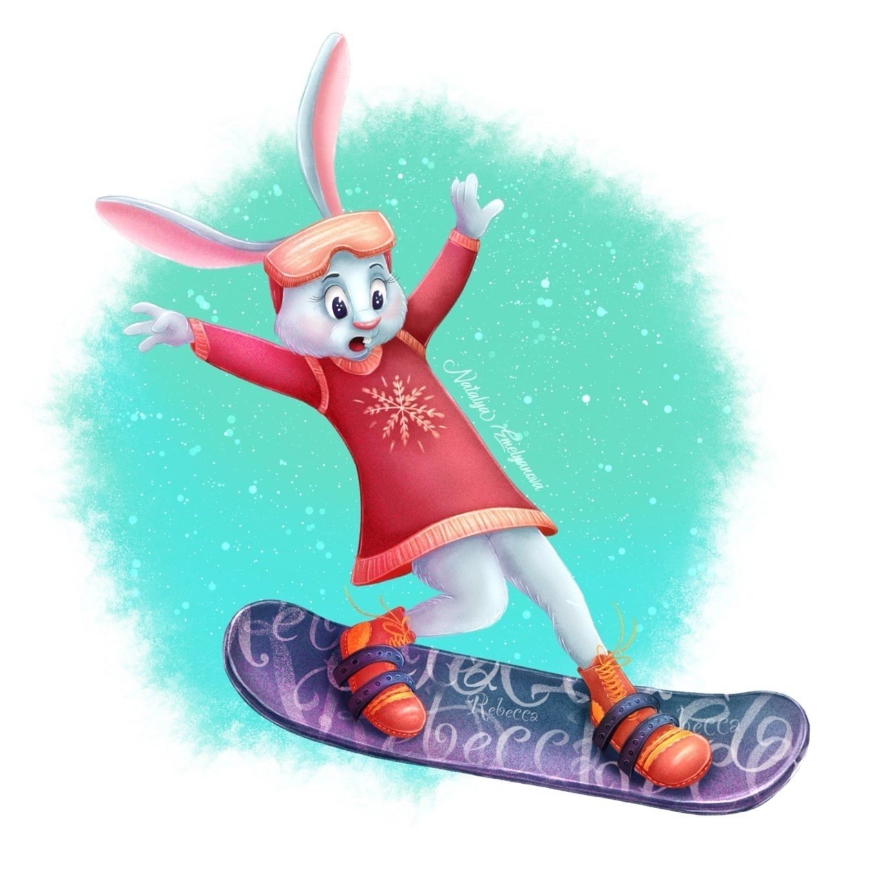 Зимние забавы: Зайка на сноуборде