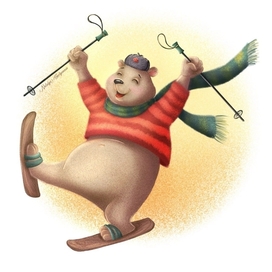 Зимние забавы: Мишка на лыжах