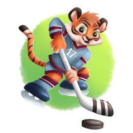 Зимние забавы: Тигренок играет в хоккей