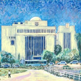 Иерусалим. Главная синагога. Жанр живописи: Пуантилизм, Импрессионизм. Серия: Виды Иерусалима. для Еврейского календаря. Художник Марат Брызгалов. Техника бумага, акрил, кисти. Календарь напечатан в Москве 2021 году, по заказу Московской Хоральной синагоги учебного Центра Тора Ми-Цион.