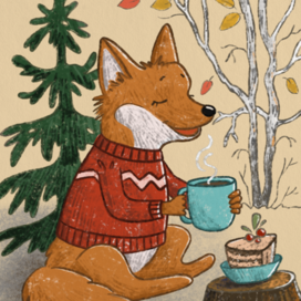 Лисичка пьет чай