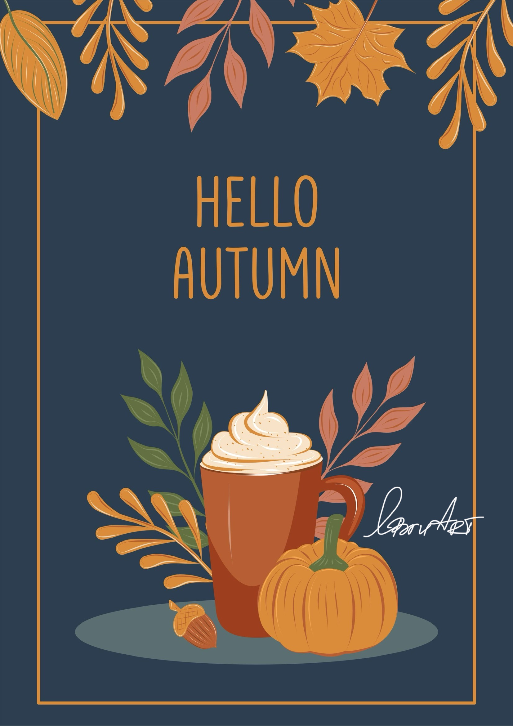 Векторная иллюстрация горячего осеннего напитка в стиле картун. Вертикальный баннер для сезонных промоакций.