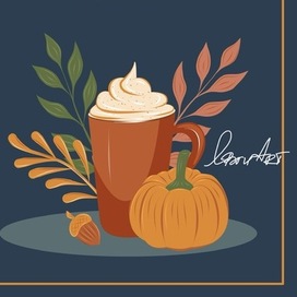 Векторная иллюстрация горячего осеннего напитка в стиле картун. Вертикальный баннер для сезонных промоакций.