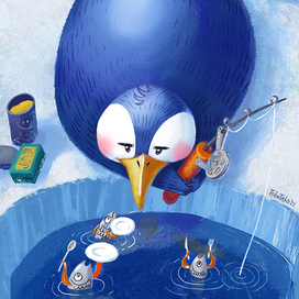 Пингвин на рыбалке