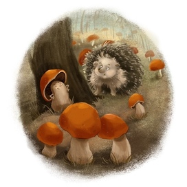 Ежик в грибном лесу