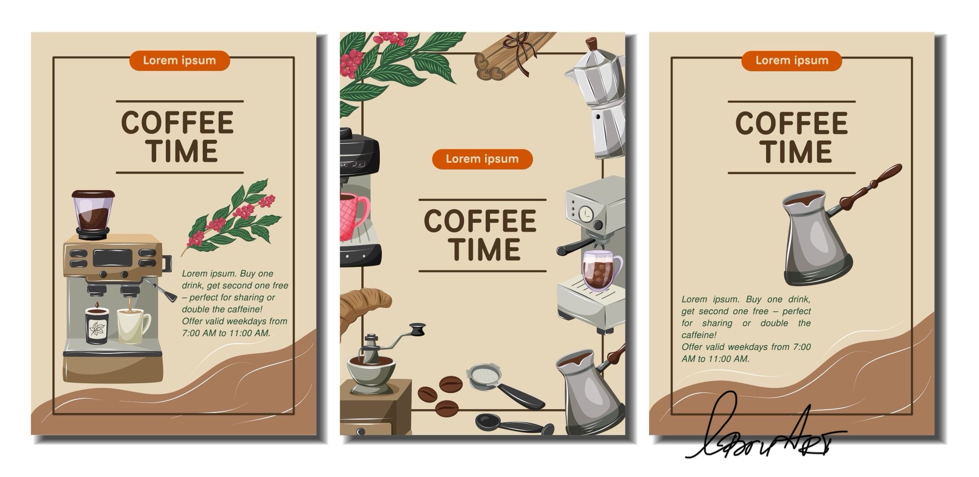 Набор векторных флаеров для кофейни, кофейного дома, кафе, бариста, пекарни.