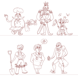 Линейка персонажей для детской книги "Принцесса Карамелла и похищенный торт"