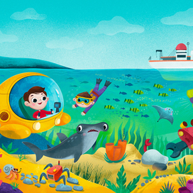 Иллюстрация для книги "Морские обитатели" издательства Clever