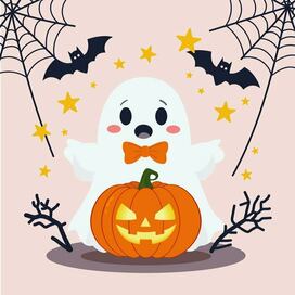 Привидение Хэллоуина с тыквой.