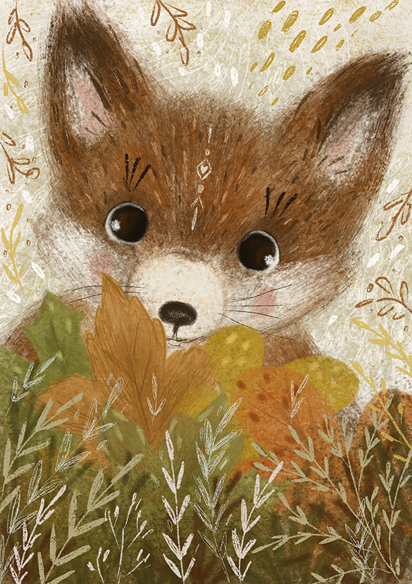 Лисенок в осеннем лесу