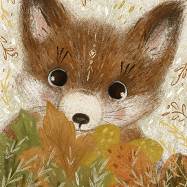 Лисенок в осеннем лесу