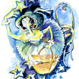 Мери Поппинс крепит пряничные звездочки на небо