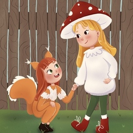 Грибочек и белочка. Inktober Уютные скетчи