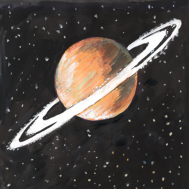 Планета Сатурн. Иллюстрация. Техника: Бумага,тушь, акрил, гуашь. Опубликовано в журнале: "А почему? Художник Марат Брызгалов