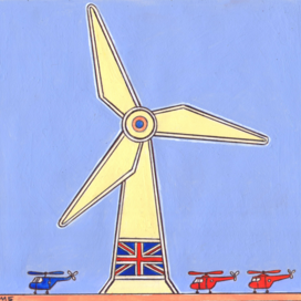 В журнал "А почему?" Рубрика" Со всего света". Редакция -Юный техник. Опубликовано в журнале. Иллюстрация на уменьшение при печати. Тема: Гигантский ветрогенератор. Художник: Марат Брызгалов