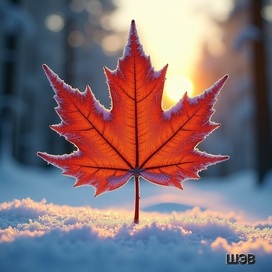 Кленовый лист на снегу.