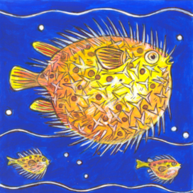 Рыба шар из семейства иглобрюхих . Стиль иллюстрации декоративный. Художник: Марат Брызгалов.