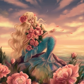 Русалка с пионами