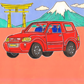 Для журнала "А почему? Редакция-Юный техник. " Рубрика " Со всего света". Опубликовано в журнале. Иллюстрация на уменьшение при печати. Иллюстрация к статье о японских автомобилях и новых сортах стали. Художник: Марат Брызгалов.