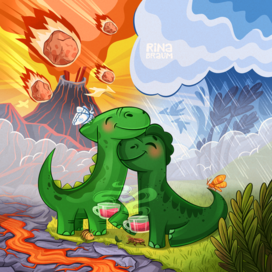 Милые динозаврики. Открытка