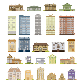 ВЕКТОРНЫЙ СЕТ ВИДОВ ДОМОВ