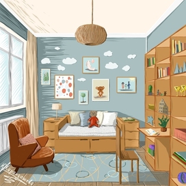 Скетч интерьера детской комнаты