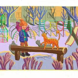 Девочка дрессирует кота