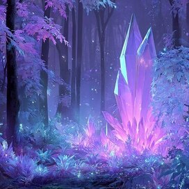 светящийся кристалл в сказочном лесу