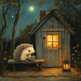 ежик с чашкой чая